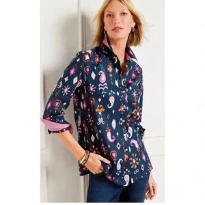 Talbots Navy and Pink Button Down Shirt
